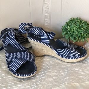 Sarah Jayne tie-up striped wedge heels.